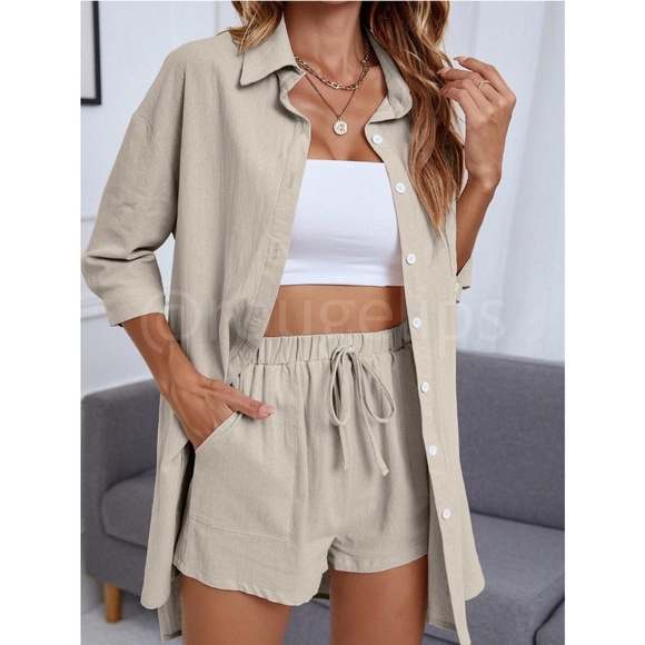 2pc set collared shirt & shorts - Picture 5 of 9